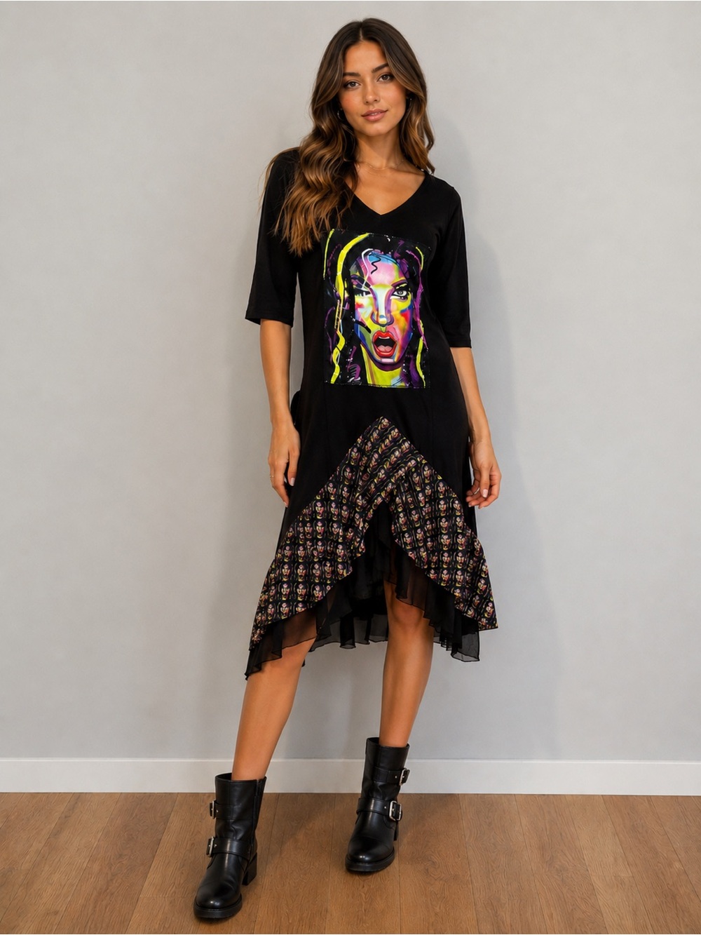 Rock n’ Karma Black Graphic Print Women's Dress size small